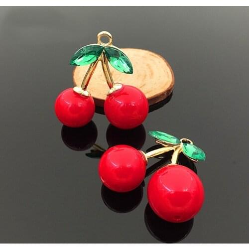 43MM Fashion Metal Alloy Rhinestone Cherry Pendant Charm For Jewelry Making 10PCS