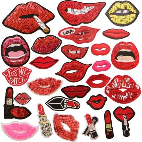 2 Pcs Exquisite Clothing Patch, Red Sequins, Lipstick, Lipstick, Sexy Lips, Embroidered Clothes, Childrens T-shirt Jackets
