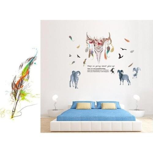 2020 1PC Cartoon Sheephead Style Feather Wall Stickers Dining Living Room Bedroom Wall Decals Simple Style Home Decor Hot Sale
