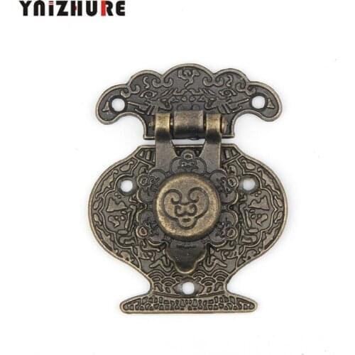 40mmx51mm Wooden Jewellery Box Vase Buckle Metal Box Hasp Latch Lock Decorative Hasp Antique Bronze Pattern Carved