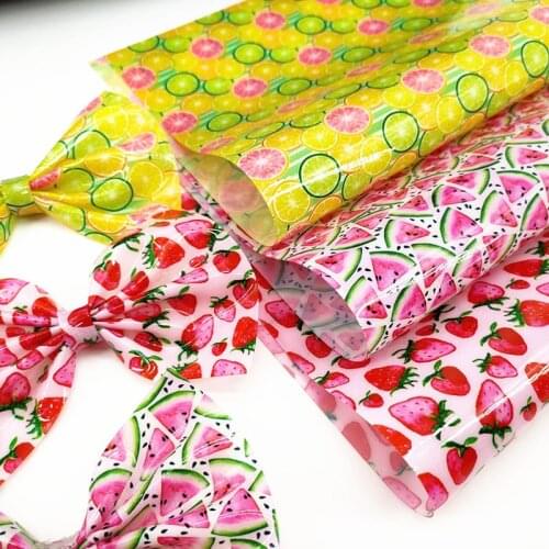 5 sheets A4 20*33CM sheet summer fruit printed Synthetic PVC Leather DIY Bow Bag Crafts Handmade Material 1741