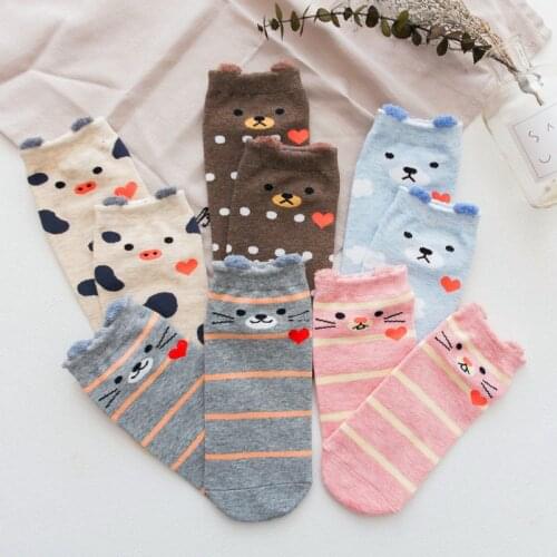 5 Pairs Womens Short Socks Color Female Low Cut Ankle Sock Spring Summer Girl Simple Cotton Sock Animal Cartoon Boat Socks