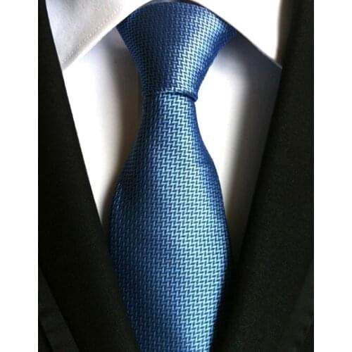 8cm Mens Woven Necktie Blue Designer Geometric Tie for Party Business