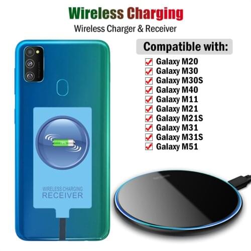 Qi Wireless Charger & Receiver for Samsung Galaxy M20 M30 M40 M51 M11 M21 M31 S M30S Wireless Charging Adapter Type-C Connector
