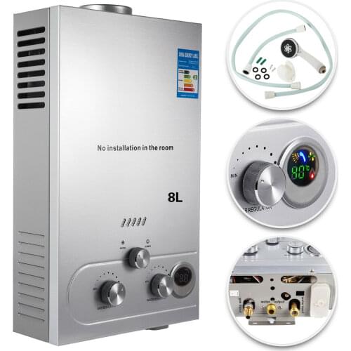 8L LPG Propane Gas Tankless Instant Hot Water Heater Boiler With Shower Kit