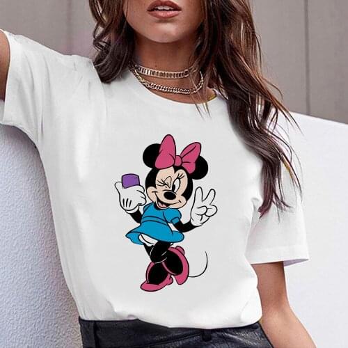 Disney Cartoon Minnie Mouse Selfie T shirt Summer Casual Women T-shirts Hip Hop Trend Streetwear Harajuku Short Sleeve Tops