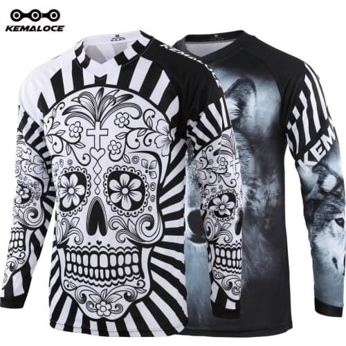 2019 Long Sleeve Men Mtb Jersey Quick Dry Sport Enduro Motocross jersey White Skull BMX Bicycle Top Mountain Bike Shirts Uniform