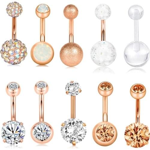 TIANCIFBYJS 1-10pcs 14G Surgical Steel Belly Button Ring Navel Ear Rings CZ Body Piercing Jewelry 10 mm Bar For Women Nombril