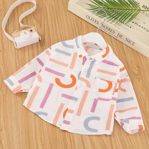 Fashion Toddler Infant Kids Baby Boys Spring Long Sleeve Letter Printed Turndown Collar Button Tops Shirt Blouse Clothes#p4