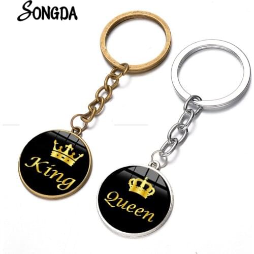 Her King His Queen Fashion Keychain Gold Crown High Quality Couple Key Chain Chaveiro Letter Print Valentines Day Gifts