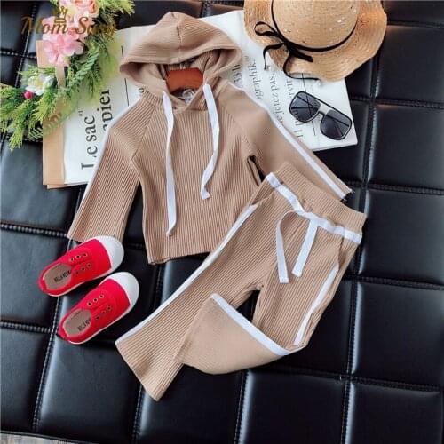 Fashion Baby Girl Ribed Clothes Set Cotton Hooded Shirt+Pant 2PCS Autumn Spring Toddler Girl Long Sleeve Clothing Set 1-7Y