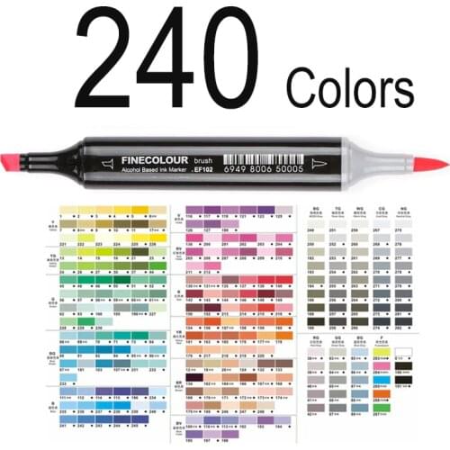 Finecolour EF102 Brush Art Markers 240 Colors Fine and Brush Tip Double-Ended Markers for Drawing Professional Manga Premier