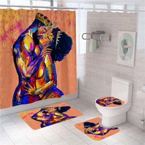 African American Girls Print Shower Curtain Set Non-Slip Mat Rug Carpet Women Bathroom Partition Toilet Inspiration Home Decor