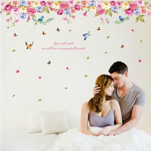 Flowers Birds Wall Stickers Corner Waist Line Hallway Poster Art Decal Vinyl Mural Pastoral Home Decor For Living Room Wallpaper