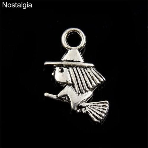 Nostalgia 30Pcs Witch Craft Broom Wicca Charms Little Girl Pendants Witchcraft Jewelry 10*10MM