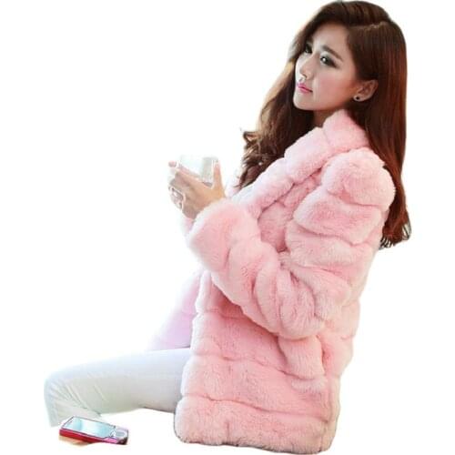2015 Autumn&Winter Faux Rabbit Fur coats long sleeve Fashion Warm Jacket Outwear Women Fur Coat Women Clothes