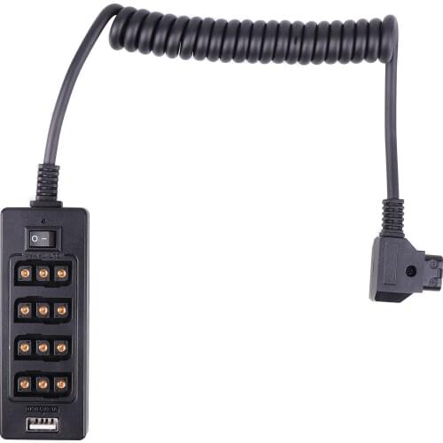 Fotga Male D-tap to 4 Female D-tap USB Output Power Cable Distributor Splitter Hub Box for Anton Bauer V Mount Batteries Plate