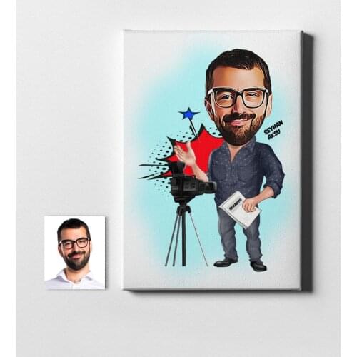 Personalized Mr Director Cartoon Canvas Table (50x70 cm.) 1 Special Design Souvenir Beautiful Memories ArkadaşSevgili Gift