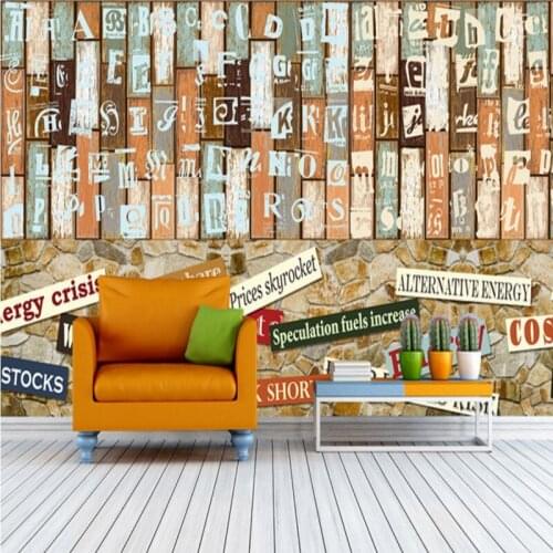 Drop Shipping Custom 3d Wallpaper English Letters Nostalgic Background Wall Living Room Office Decoration Custom Wallpaper Mural