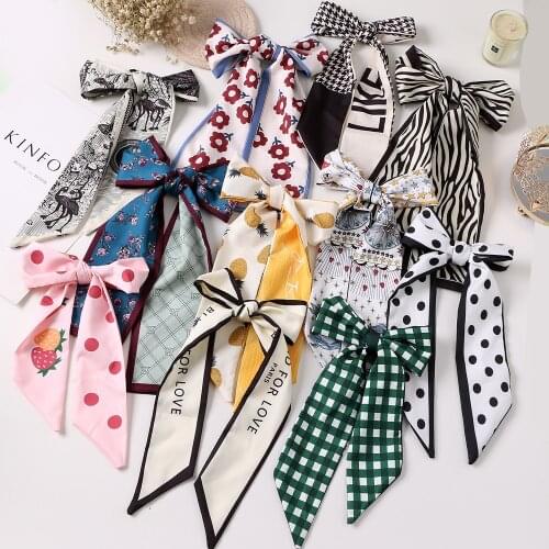 KINFOLK Women Flower Print Ribbon Scrunchies Girls Hair Ring Female Ponytail Chiffon Fabric Ribbon Hair Ties Elastic Hair Rope