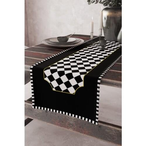 Checkerboard Pattern Black White Hand work Fashion Stylish Trend Tableware Runner
