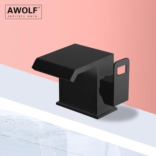 Solid Brass Bathroom Basin Faucet Matt Black Waterfall Water Outlet Deck Mounted Square White Hot And Cold Sink Mixer Tap ML8119