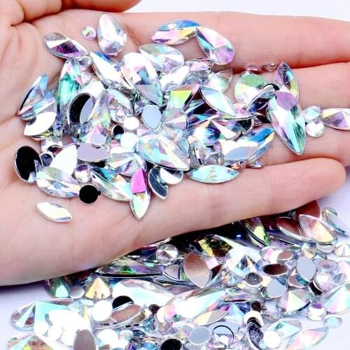 Nail Rhinestones Flatback Pointed Mix Size Glitter Glue On Acrylic Rhinestones 3D Nail Art Strass Loose Beads Jewelry Decoration