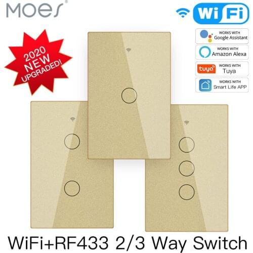 Smart Glass Panel Switch Smart Life/Tuya App Multi-Control Association, Voice Control with Alexa,Google Home,US 1/2/3 Gang Gold