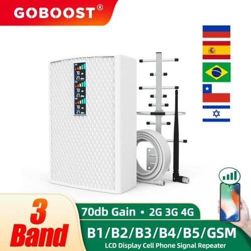 GOBOOST 3G 4G Signal Booster GSM Cellular Amplifier Tri Band 850 900 1800 2100 1900 1700 Mobile Network Repeater Phone Antenna