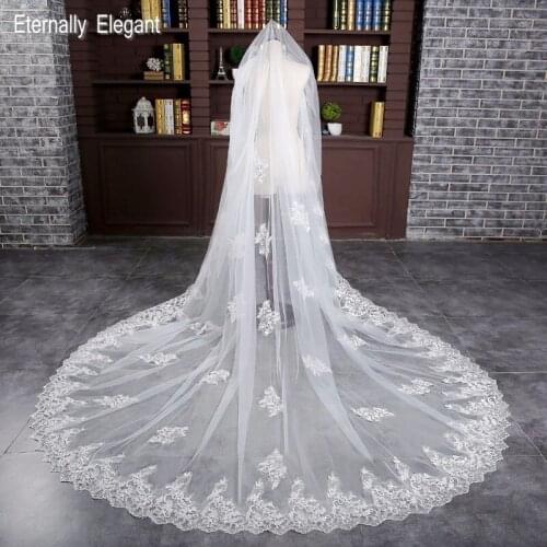 Gorgeous 3 Meters White/Ivory Sequined Lace Mantilla Cathedral Wedding Veil Bridal Veil Long Comb Wedding Accessories MD3008