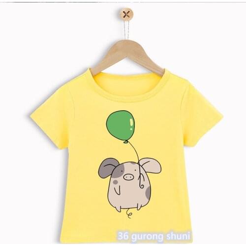 Funny boys t shirts cute pigs put balloons cartoon print boys clothes fashion casual toddler baby t-shirt yellow shirt wholesale
