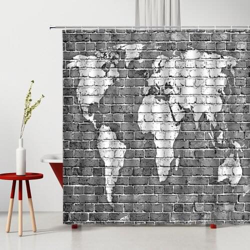 Map Shower Curtain Brick-Wall Flowers Green Leaf Background Decoration Bathroom Accessories With Hook home bath hanging curtains