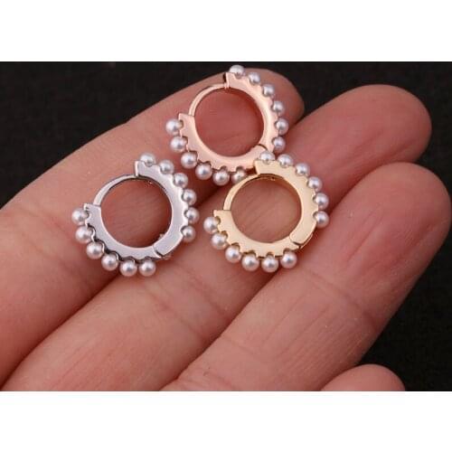 1Piece Diameter 8mm Piercing Earrings for Women 2021 Trendy Jewelry Side with Pearls Earrings Wholesale Gifts for the New Year