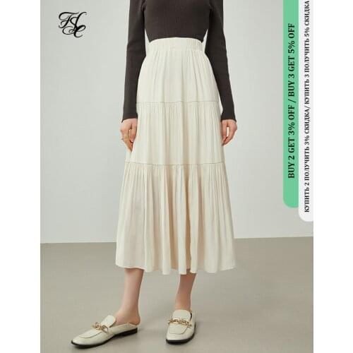 FANSILANEN Woman Skirts Womens Drape All-match Skirt Niche Gentle Wind Pleated Skirt Elastic Waist Solid Ankle-length Skirt