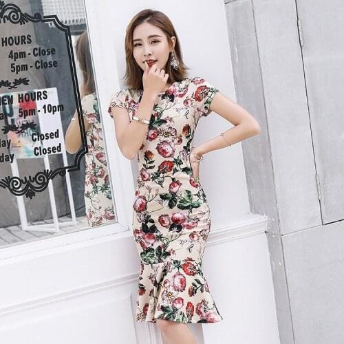 New Sexy Party Bodycon Mermaid Office Dresses Summer 2019 Women Short Sleeve O Neck Print Dresses Vintage Bandage Dress Vestidos