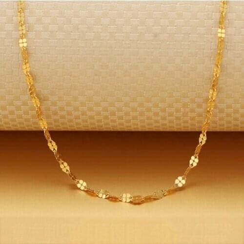 Pure 18k Yellow Gold Necklace Women Luck 1.8mmW Clover Link Chain 18inch 1-1.5g