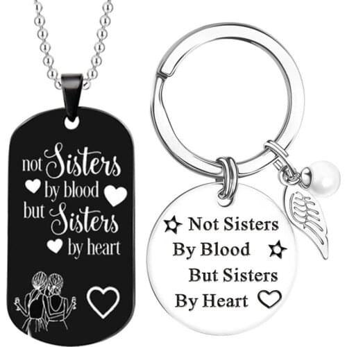 Friendship Keychain Stainless Steel Pendant Necklace for Women Best Friends Jewelry Not Sisters By Blood But Sisters By Heart