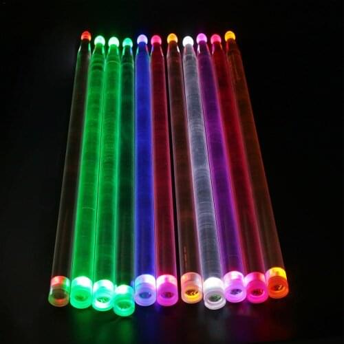 1 Pair 5A Acrylic Drum Stick 40.5cm Bright LED Light Up Drumsticks Luminous in The Dark Stage Performance Jazz Drumsticks