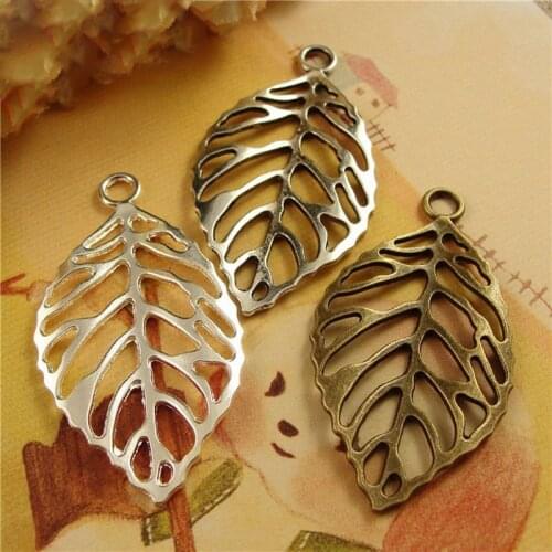 10Pcs/Lot 44*26mm Vintage Alloy Filigree Leaves Pendant Charms for Jewelry Making Diy Necklace Earring Jewelry Accessories
