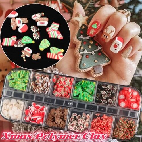 12 Grids Mixed Soft Clay Xmas Nail Art 3D Christmas DIY Design Tiny Slices Decoration Beauty Polymer Clay Nail Sticker Accessory