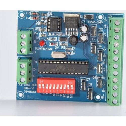 20PCS RGBW 8 Channel DMX Controller 2 Group RGBW 8CH Decoder for LED Strip Light WS-DMX-8CH-BAN-V1 WS-DMX-8CH-BAN-V2