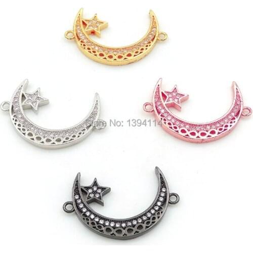 27*17*2mm Micro Pave Clear CZ Combination Of Crescent And Star Connectors Fit For Men And Women Making Bracelets Jewelry