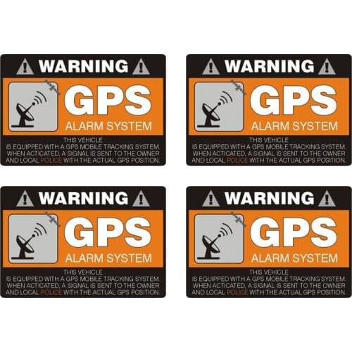 8cm*5cm 4 Pcs Warning Car Sticker GPS Alarm System Decal Creative Decals Waterproof Sunscreen Stickers for Auto Motorcycles PVC