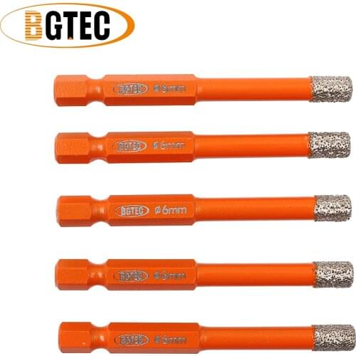 BGTEC 5pcs 6mm Hex shank Quick-fit Dry Vacuum Brazed drilling bits ceramie tile granite diamond drill bits