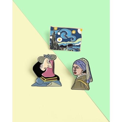 Famous Painting Brooches for Women Starry Night Dream Enamel Pin Backpacks Lapel Pin Art Metal Badge Jewelry Gift 2021 Wholesale