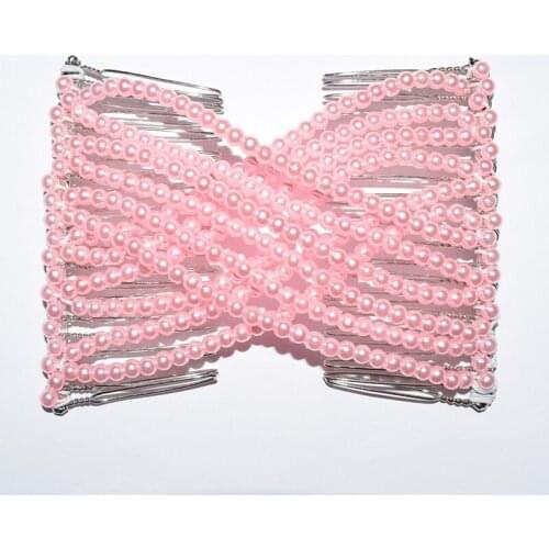 Pure pink Pearl metal comb girls women lady wedding pary best gift magic comb 10 pcs /lot