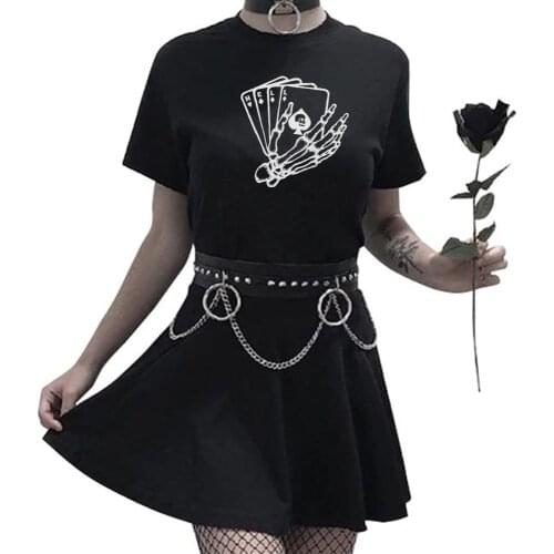 Skeleton Poker Gothic Female T-Shirt Summer Oversized Streetwear Tshirt Cotton Short Sleeve Tee Grunge Aesthetic Top Clothes