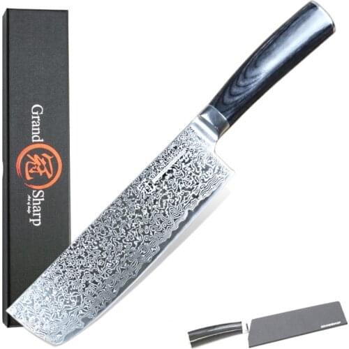 GRANDSHARP 7 Inch Nakiri Knife Damascus Japanese Stainless Steel VG-10 Cooking Tools Damascus Chef Knife Cleaver Vegetables Gift