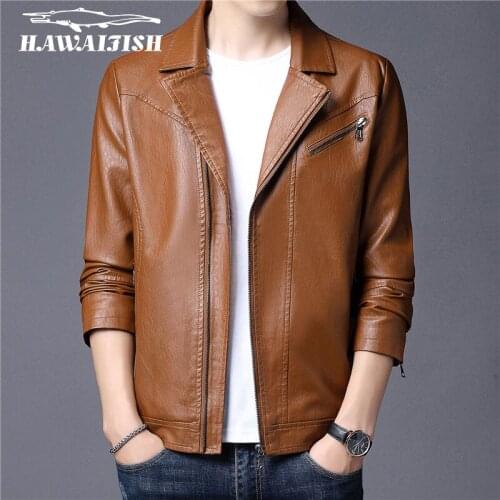 Hawaifish brand mens leather clothes 2021 popular youth slim fashion PU leather jacket high quality handsome stand collar coat
