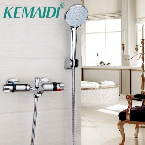 KEMAIDI Bathroom Faucet Chrome Polished Shower Set Taps Wall Mounted Thermostatic Faucets Rainfall Shower Sets Faucets